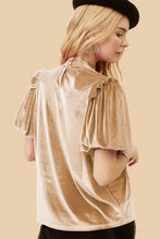 Load image into Gallery viewer, Light French Beige Frilly Puff Sleeve Mock Neck Blouse
