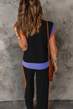 Cargar imagen en el visor de la galería, Black Color Block Detail Casual Two-piece Outfit
