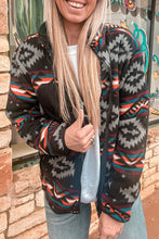 Cargar imagen en el visor de la galería, Black Aztec Printed Zip Up Collar Jacket
