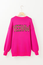 Cargar imagen en el visor de la galería, Hot Pink YEEHAW Cowboy Hat Drop Shoulder Oversized Sweater
