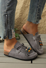 Cargar imagen en el visor de la galería, Color black Boho Bow Fringed Faux Suede Slip-on Loafers Square Toe Casual Slippers

