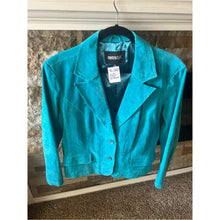 Load image into Gallery viewer, Vintage Metrostyle 100% Genuine Leather Teal Blazer &amp; High-Waist Pants Set
