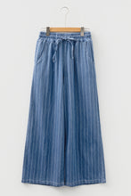Load image into Gallery viewer, Blue Stripe Chambray Wide Leg Tied Elastic Waist Trousers
