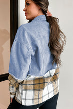 Cargar imagen en el visor de la galería, Khaki Plaid Patchwork Buttoned Oversized Denim Jacket
