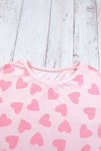 Cargar imagen en el visor de la galería, Pink Valentine Heart Shape Print Long Sleeve Top Shorts Lounge Set
