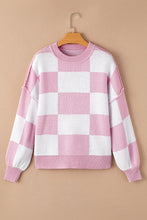 Load image into Gallery viewer, Pink Checkered Trendy Sleeve Sweater
