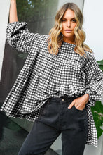 Load image into Gallery viewer, Black Checkered Puff Sleeve Tiered Loose Babydoll Blouse
