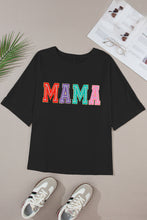 Cargar imagen en el visor de la galería, Black MAMA Chenille Patched Crew Neck T Shirt
