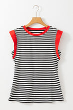 Cargar imagen en el visor de la galería, Black Stripe Colorblock Edge Round Neck Tank Top
