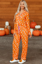 Load image into Gallery viewer, Orange Halloween Print Lapel Shirt Long 2pcs Pajama Set
