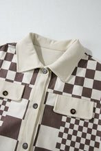 Load image into Gallery viewer, Brown Checkered Print Patchwork Corduroy Shacket
