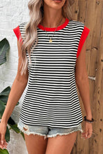 Cargar imagen en el visor de la galería, Black Stripe Colorblock Edge Round Neck Tank Top
