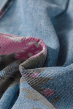 Cargar imagen en el visor de la galería, Sky Blue Floral Print Denim Short Sleeve Button Down Dress
