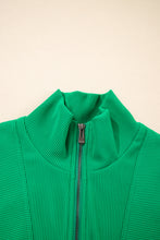 Load image into Gallery viewer, Bright Green Textured Short Sleeve Half Zip Drawstring Waist Romper

