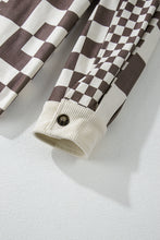 Load image into Gallery viewer, Brown Checkered Print Patchwork Corduroy Shacket
