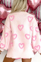 Cargar imagen en el visor de la galería, Pink Heart Shape Bubble Sleeve Baggy Sweater
