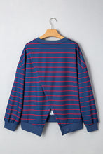 Load image into Gallery viewer, Blue Stripe Stylish Overlap Detail Drop Shoulder Pullover Sweatshirt
