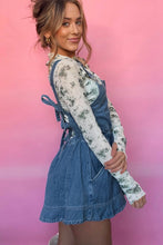 Load image into Gallery viewer, Sky Blue Buckle Straps Bib Style Tied Backless Flared Denim Overall
