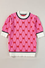 Cargar imagen en el visor de la galería, Pink Bow Print Short Sleeve Sweater top
