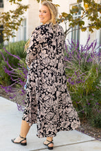 Cargar imagen en el visor de la galería, Black Plus Size Floral Printed Puff Sleeve Collared Maxi Dress
