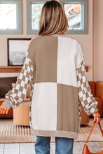Load image into Gallery viewer, Brown Checkered Open Front Drop Shoulder Cardigan
