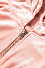 Load image into Gallery viewer, Peach Blossom Velvet Zip-up Hoodie and Wide Leg Pants Set
