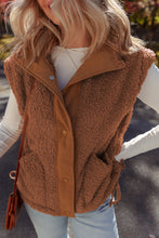 Load image into Gallery viewer, Cinnamon Faux Fur Snap Button Front Knot Side Plush Vest with Pockets
