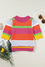 Cargar imagen en el visor de la galería, Multicolour Color Block Cropped Short Sleeve Sweater
