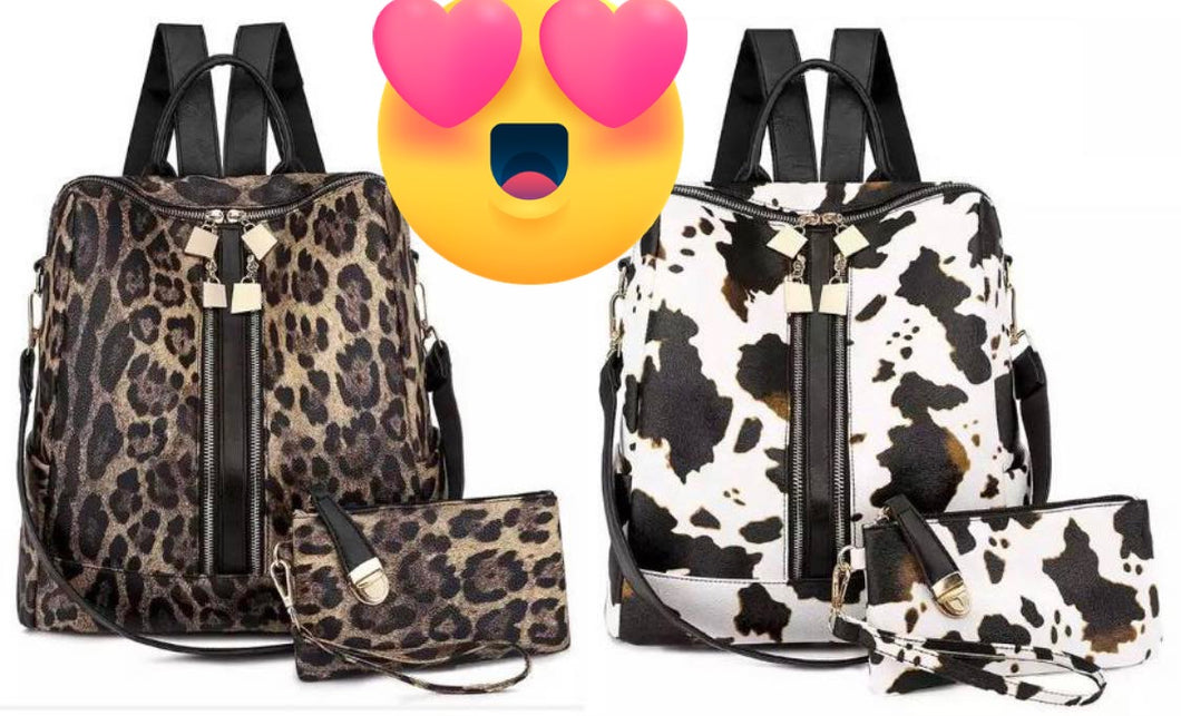 Cow Print and Leopard Zippered On Trend Backpacks